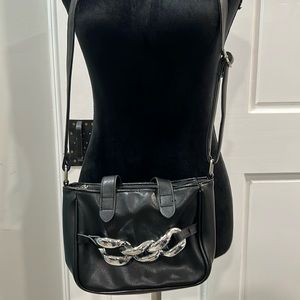 Olivia & Kate black leather Crossbody w/adjustable strap, silver accents